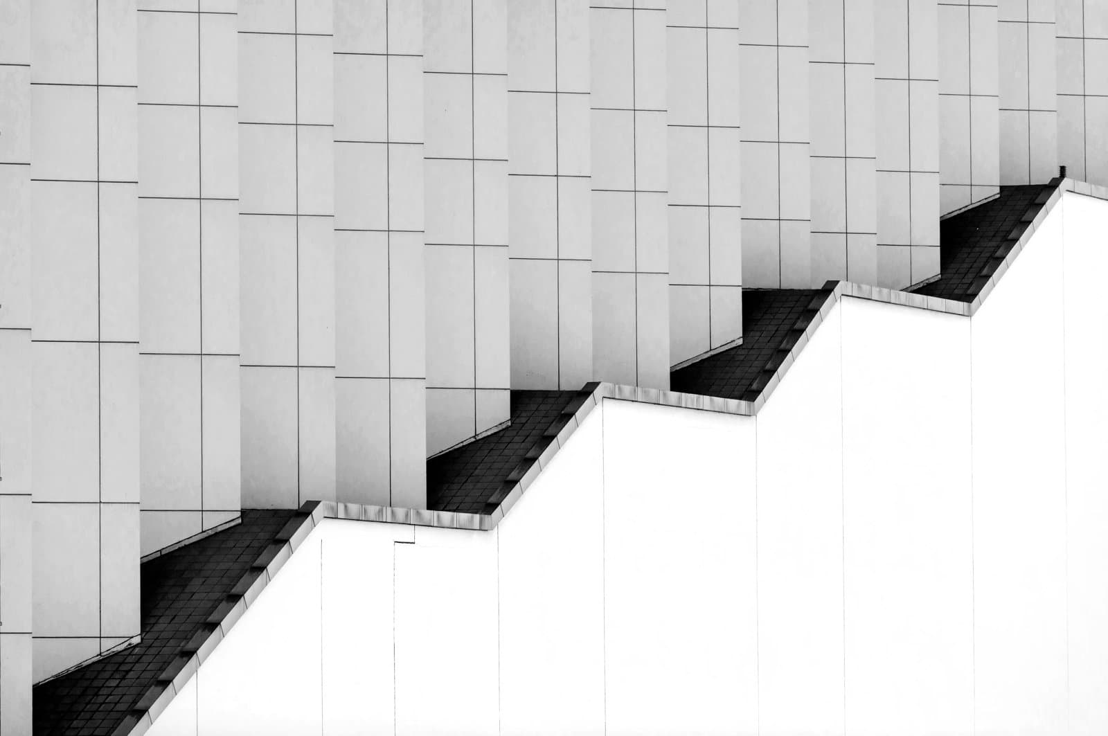 Close up of a building design that looks like a moving up diagram