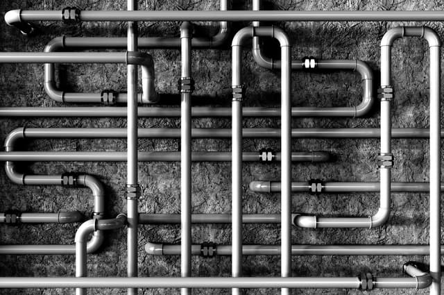 Gas pipelines overlapping each other in random order.