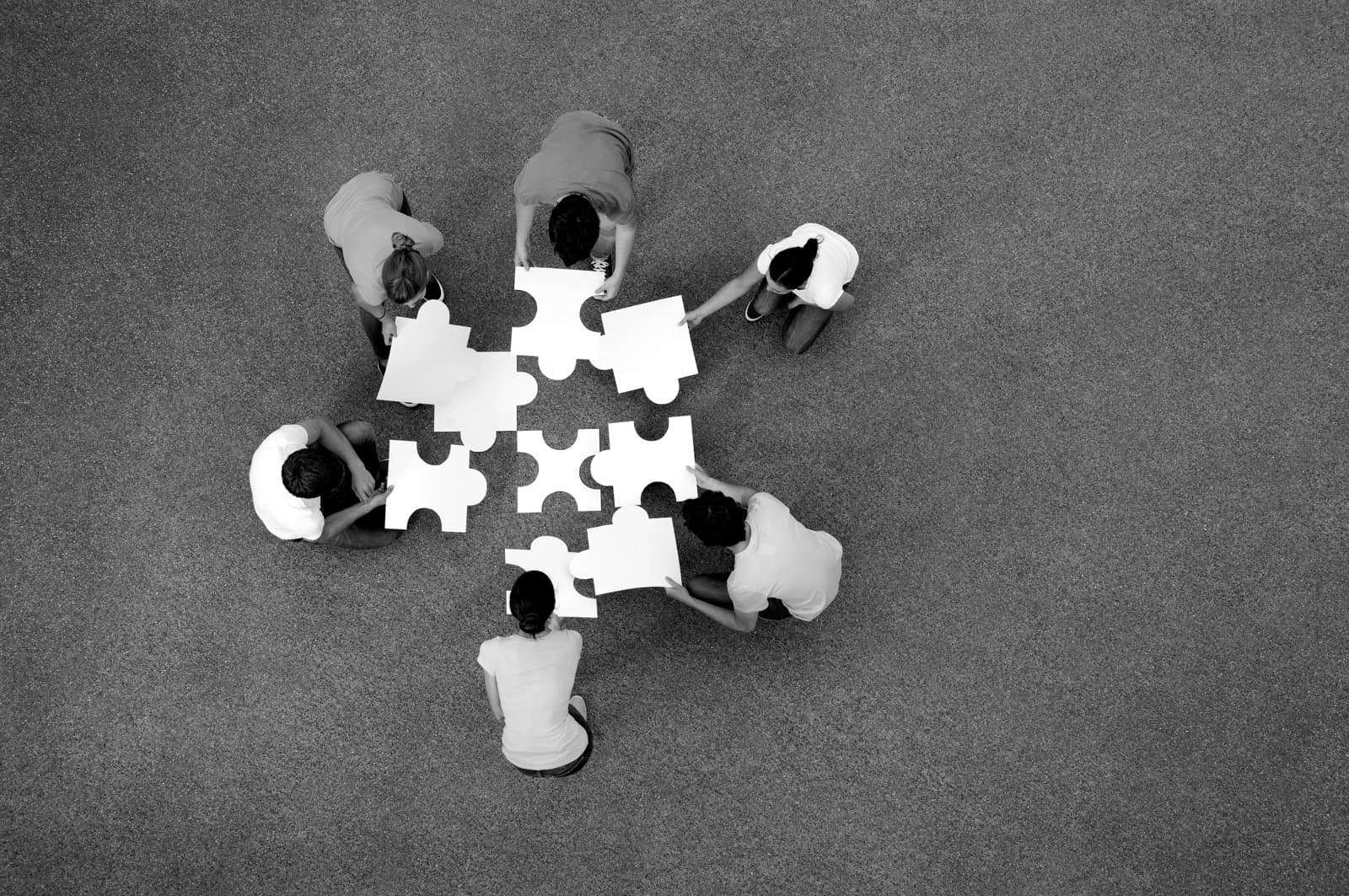 Large puzzle pieces being put together